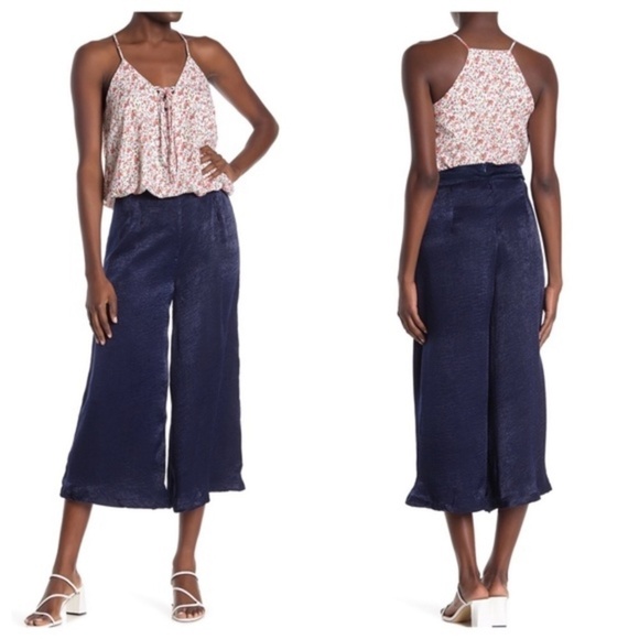NSR Pants - 𝅺NWT NSR Karen Culotte Wide Leg Satin Pants Navy Blue Medium